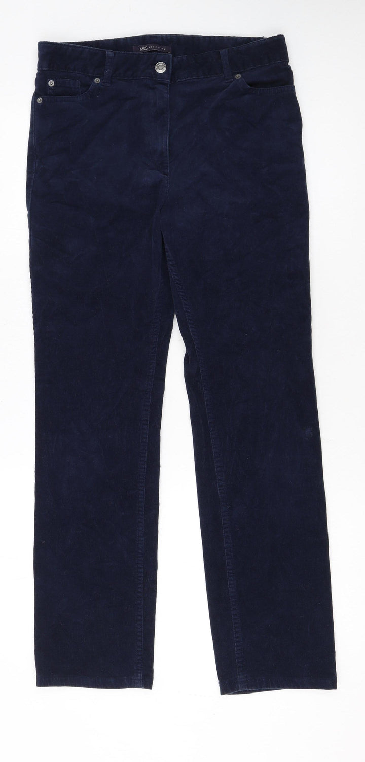 Marks and Spencer Women Blue Corduroy Chino Trousers Size 10 Regular