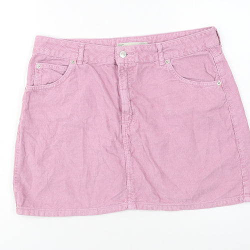 Topshop Women Pink Corduroy Short Straight Skirt UK 14