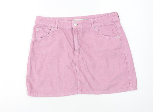 Topshop Women Pink Corduroy Short Straight Skirt UK 14