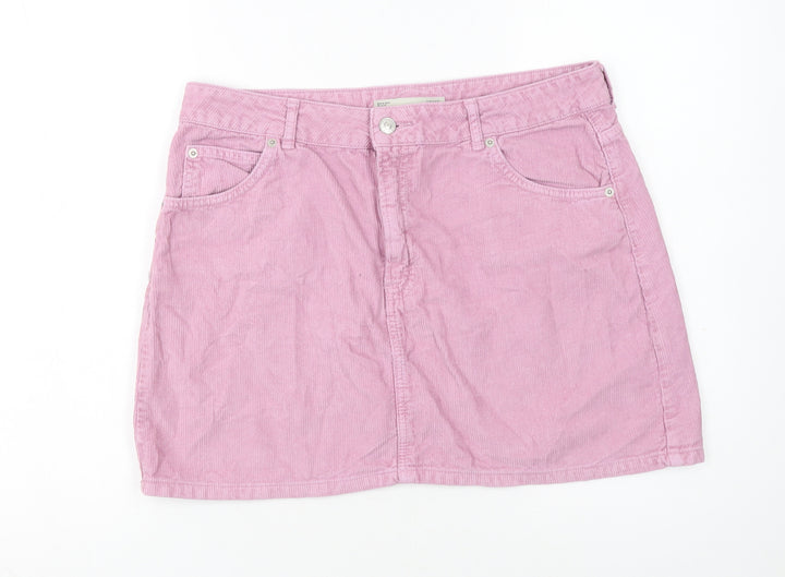 Topshop Women Pink Corduroy Short Straight Skirt UK 14