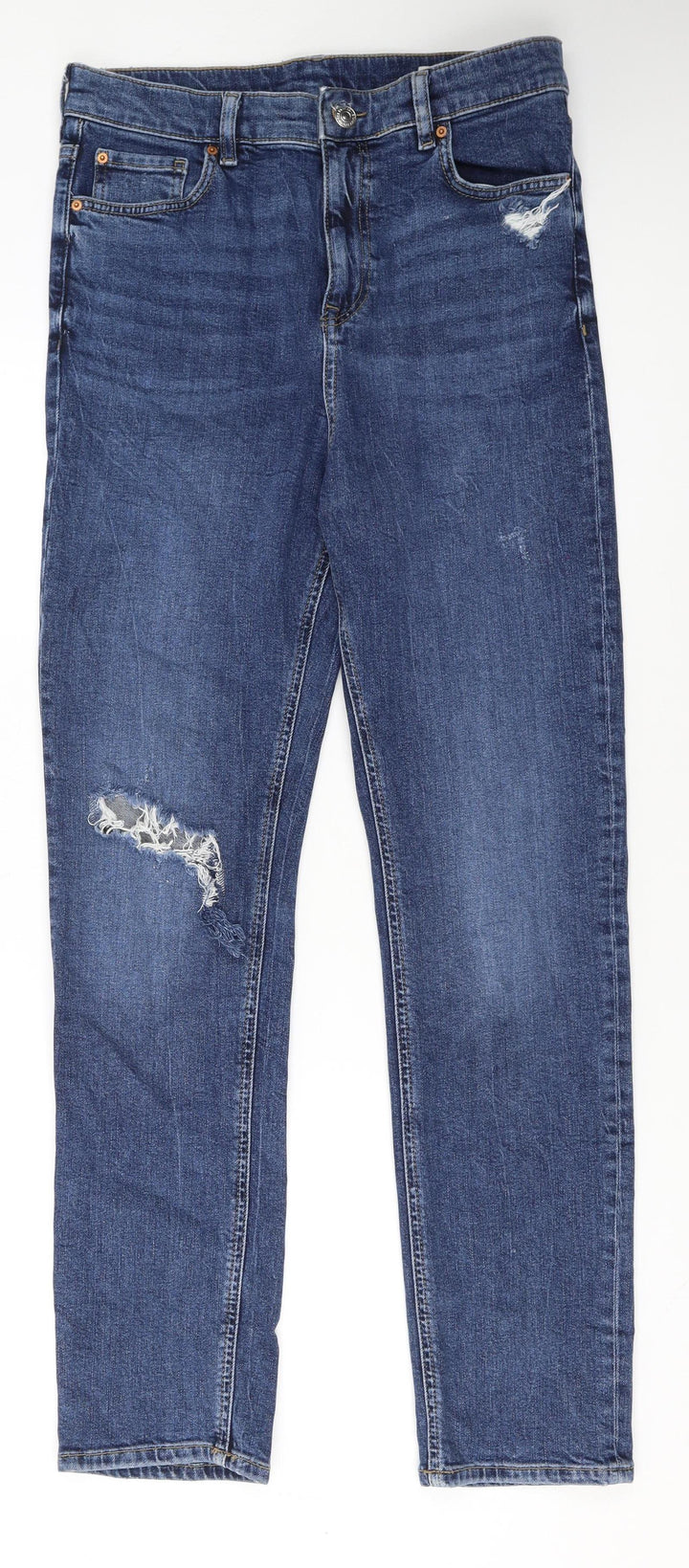 Marks and Spencer Women's Blue Distressed Straight Leg Jeans Size 12