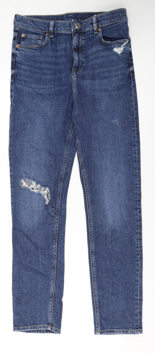 Marks and Spencer Women's Blue Distressed Straight Leg Jeans Size 12