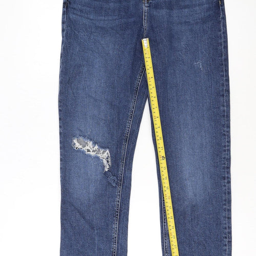 Marks and Spencer Women's Blue Distressed Straight Leg Jeans Size 12