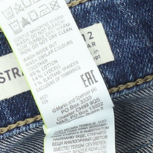 Marks and Spencer Women's Blue Distressed Straight Leg Jeans Size 12