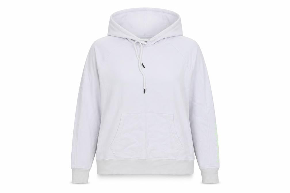 Front view of Under Armour Women's White Pullover Hoodie Medium Loose Fit Casual Wear