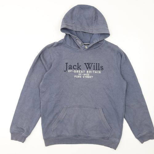 Jack Wills Boys Blue Pullover Hoodie 15-16 Years Logo Graphic Cotton Blend