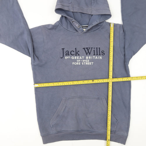 Jack Wills Boys Blue Pullover Hoodie 15-16 Years Logo Graphic Cotton Blend