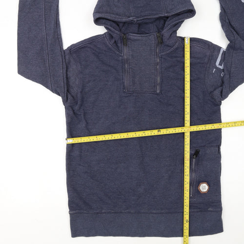 Crosshatch Men's Blue Pullover Hoodie Size M High Neck Zip Pocket Sweatshirt