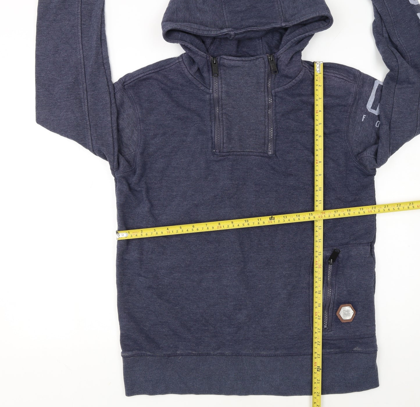 Crosshatch Men's Blue Pullover Hoodie Size M High Neck Zip Pocket Sweatshirt