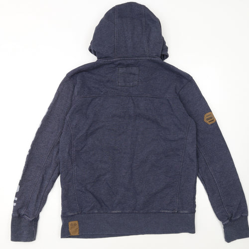 Crosshatch Men's Blue Pullover Hoodie Size M High Neck Zip Pocket Sweatshirt