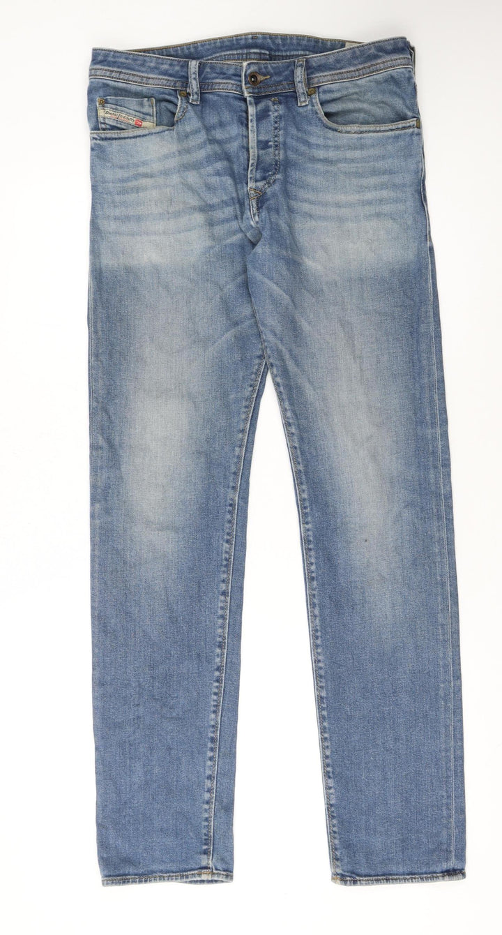 Diesel Men Blue Regular Fit Straight Leg Jeans Size 31x32