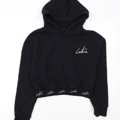 The Couture Club Women's Black Cropped Hoodie Size M Cotton Blend