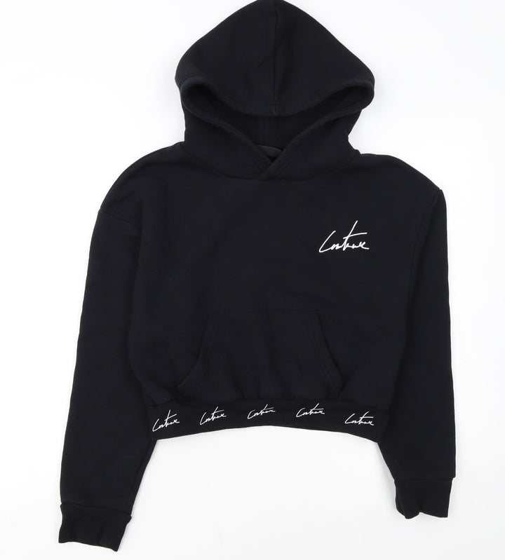 The Couture Club Women's Black Cropped Hoodie Size M Cotton Blend