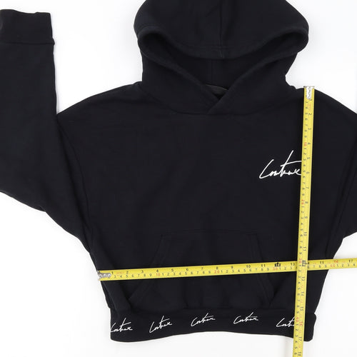 The Couture Club Women's Black Cropped Hoodie Size M Cotton Blend