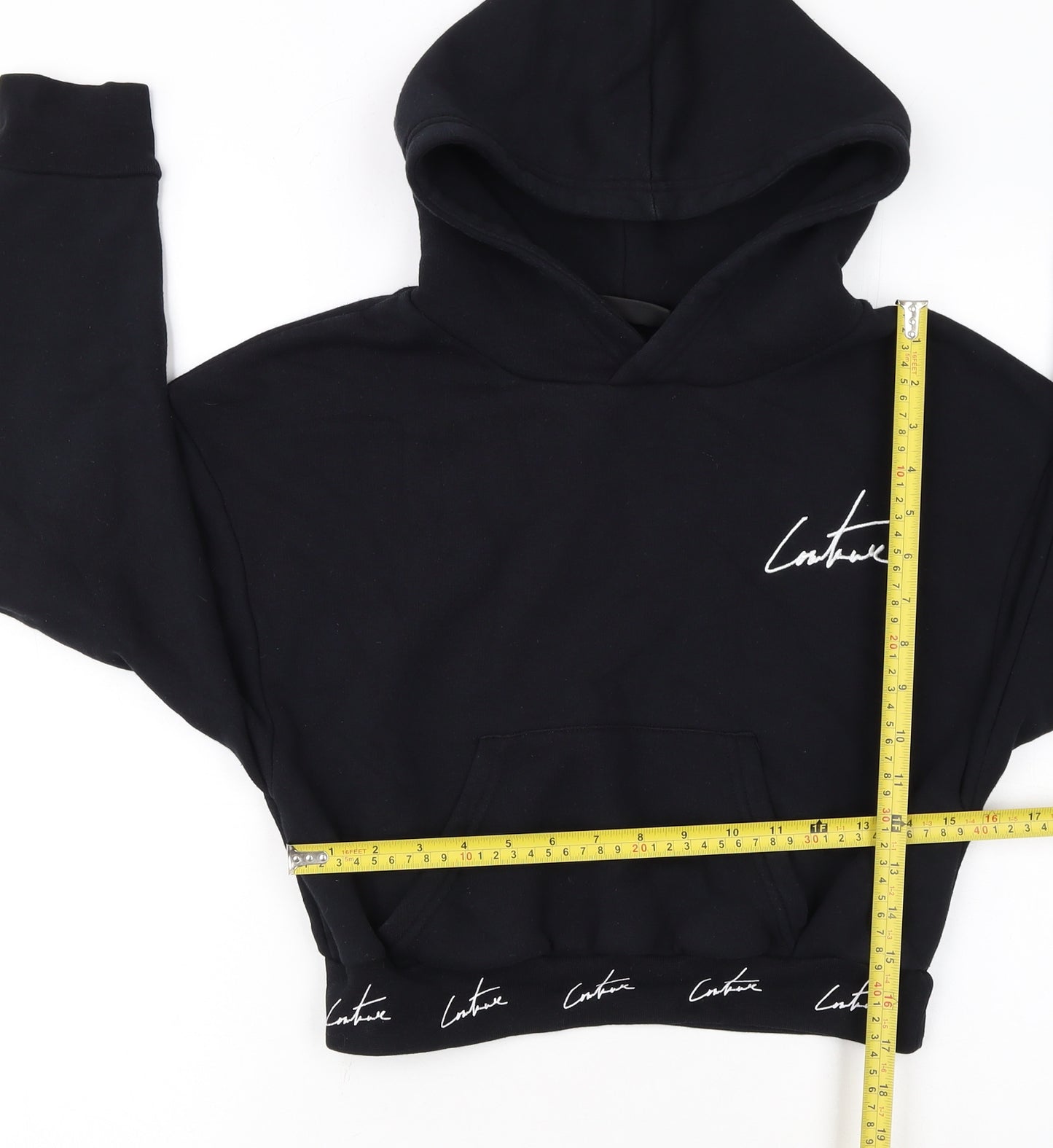 The Couture Club Women's Black Cropped Hoodie Size M Cotton Blend