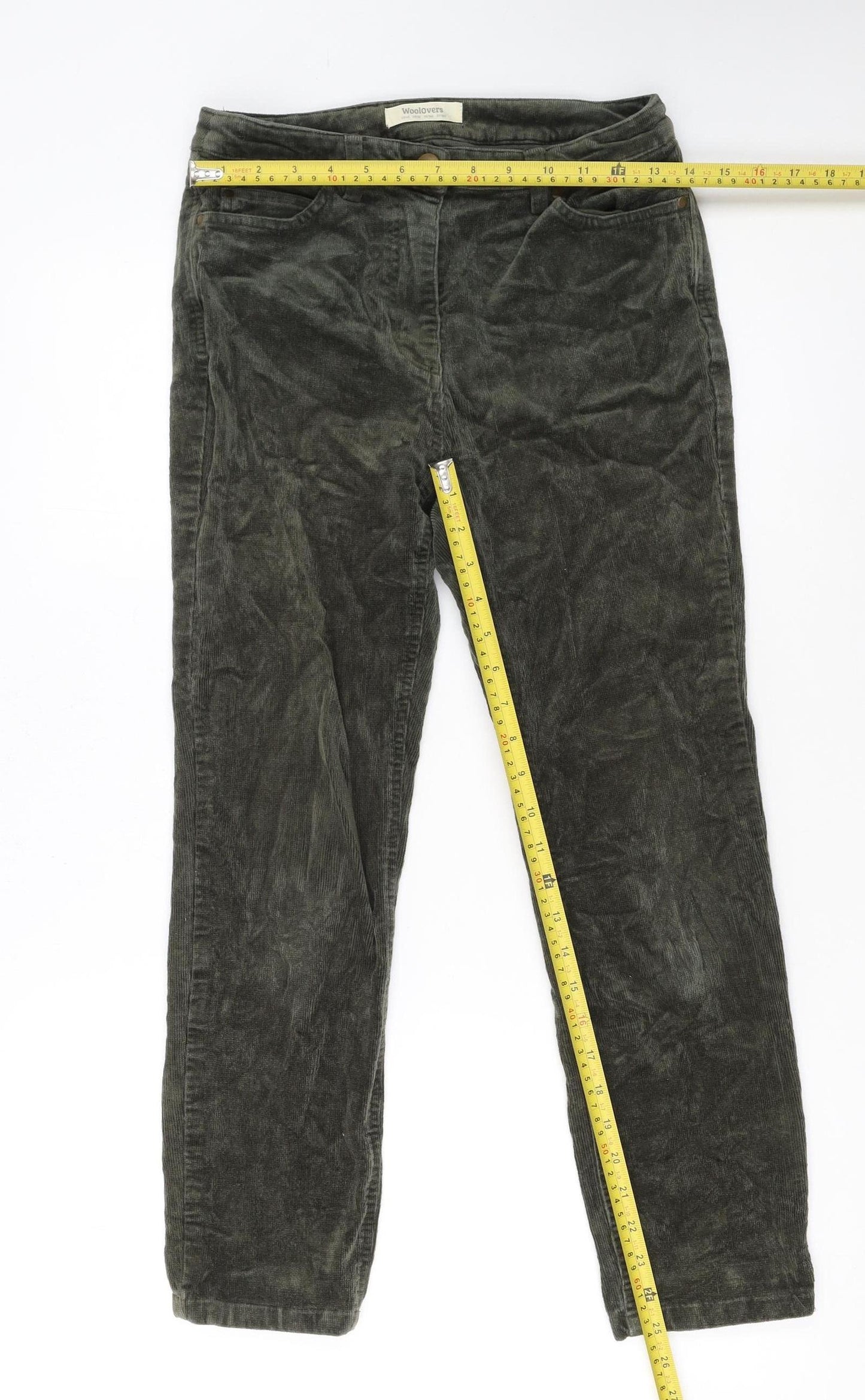 Woolovers Women’s Green Corduroy Slim Trousers UK 8S