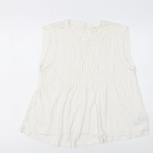 Marks and Spencer Women Ivory Sleeveless Pleated Blouse Size 14