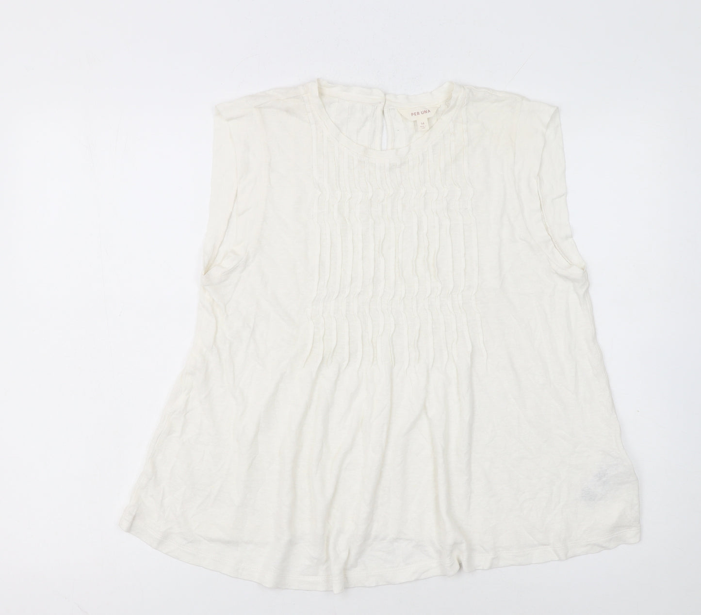 Marks and Spencer Women Ivory Sleeveless Pleated Blouse Size 14