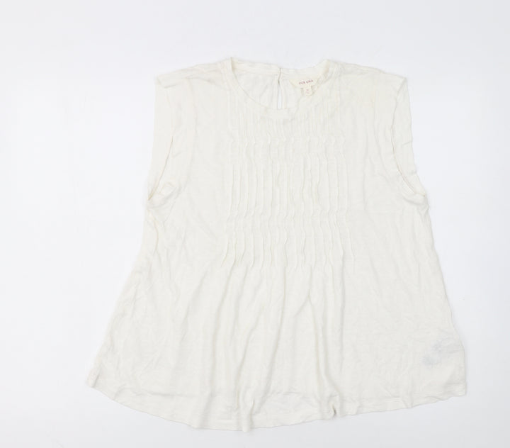 Marks and Spencer Women Ivory Sleeveless Pleated Blouse Size 14