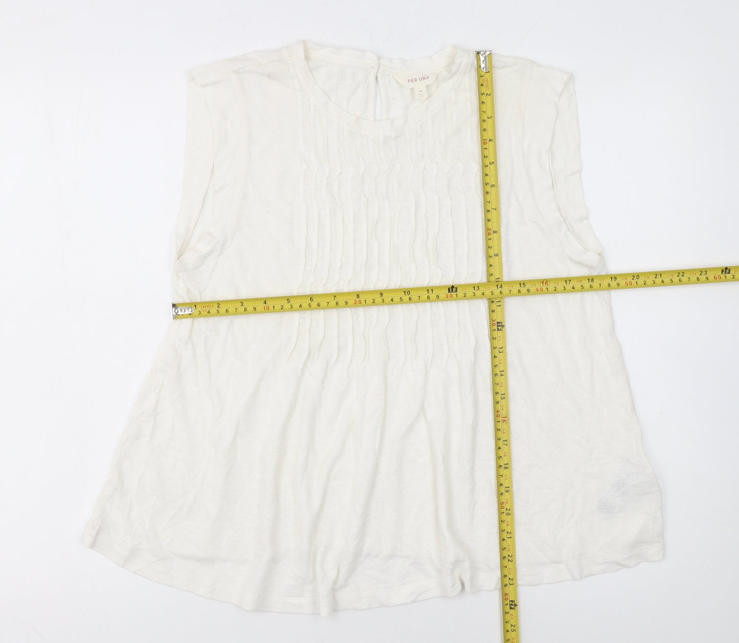 Marks and Spencer Women Ivory Sleeveless Pleated Blouse Size 14