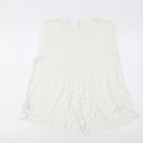 Marks and Spencer Women Ivory Sleeveless Pleated Blouse Size 14