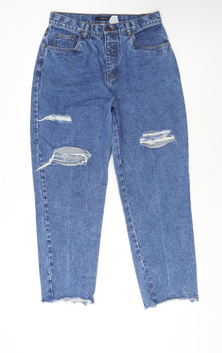 Bill Blass Women Blue Distressed Mom Jeans Size 12 Easy Fit High Rise