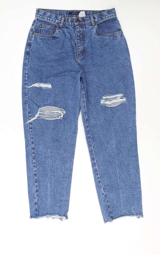 Bill Blass Women Blue Distressed Mom Jeans Size 12 Easy Fit High Rise
