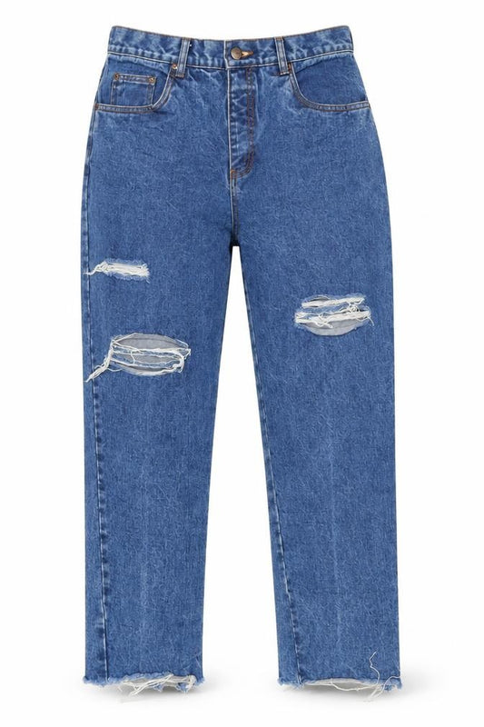 Bill Blass Women Blue Distressed Mom Jeans Size 12 Easy Fit High Rise