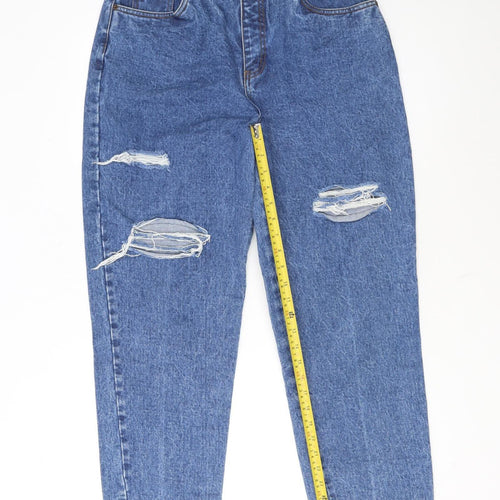 Bill Blass Women Blue Distressed Mom Jeans Size 12 Easy Fit High Rise