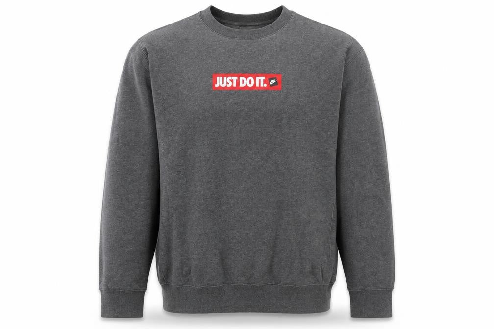 Front view of Nike Men's Grey Just Do It Pullover Sweatshirt M Regular Fit