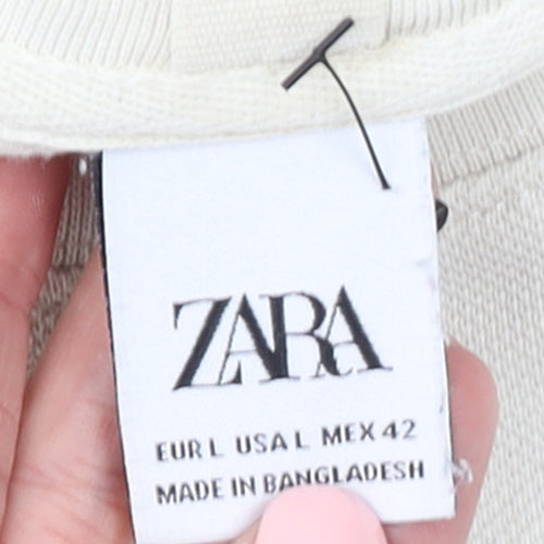 ZARA Womens Beige Crew Neck Long Sleeve Pullover Sweatshirt L