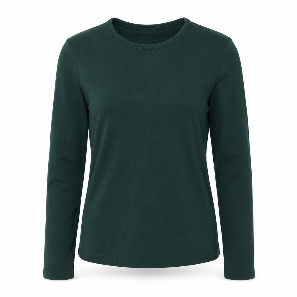 Front view of Bershka Women's Green Long Sleeve Basic Stretch Jersey Top M