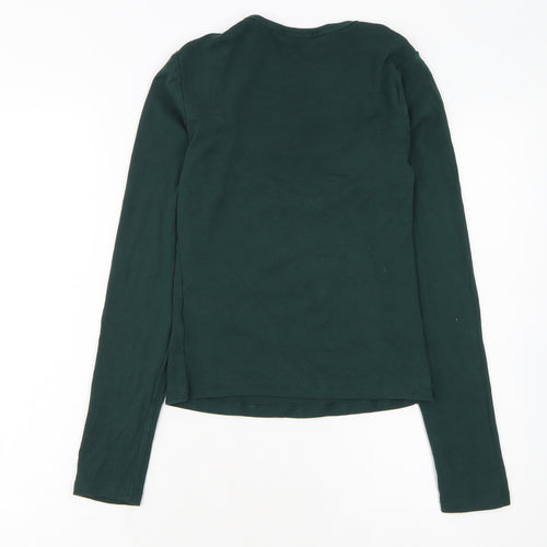 Bershka Women's Green Long Sleeve Basic Stretch Jersey Top M