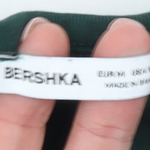 Bershka Women's Green Long Sleeve Basic Stretch Jersey Top M