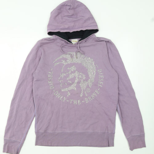 Diesel Women Purple Hooded Pullover Hoodie Medium Cotton Logo Graphic