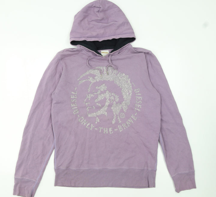 Diesel Women Purple Hooded Pullover Hoodie Medium Cotton Logo Graphic