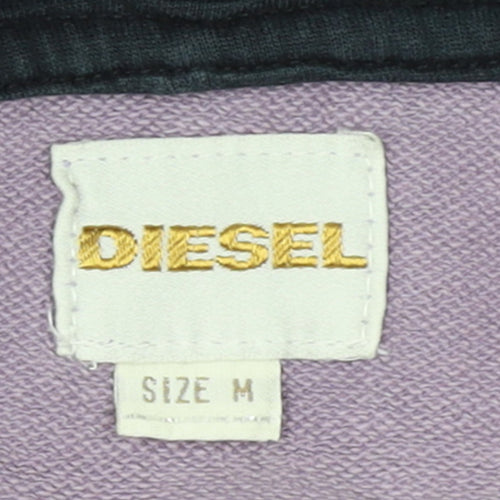 Diesel Women Purple Hooded Pullover Hoodie Medium Cotton Logo Graphic