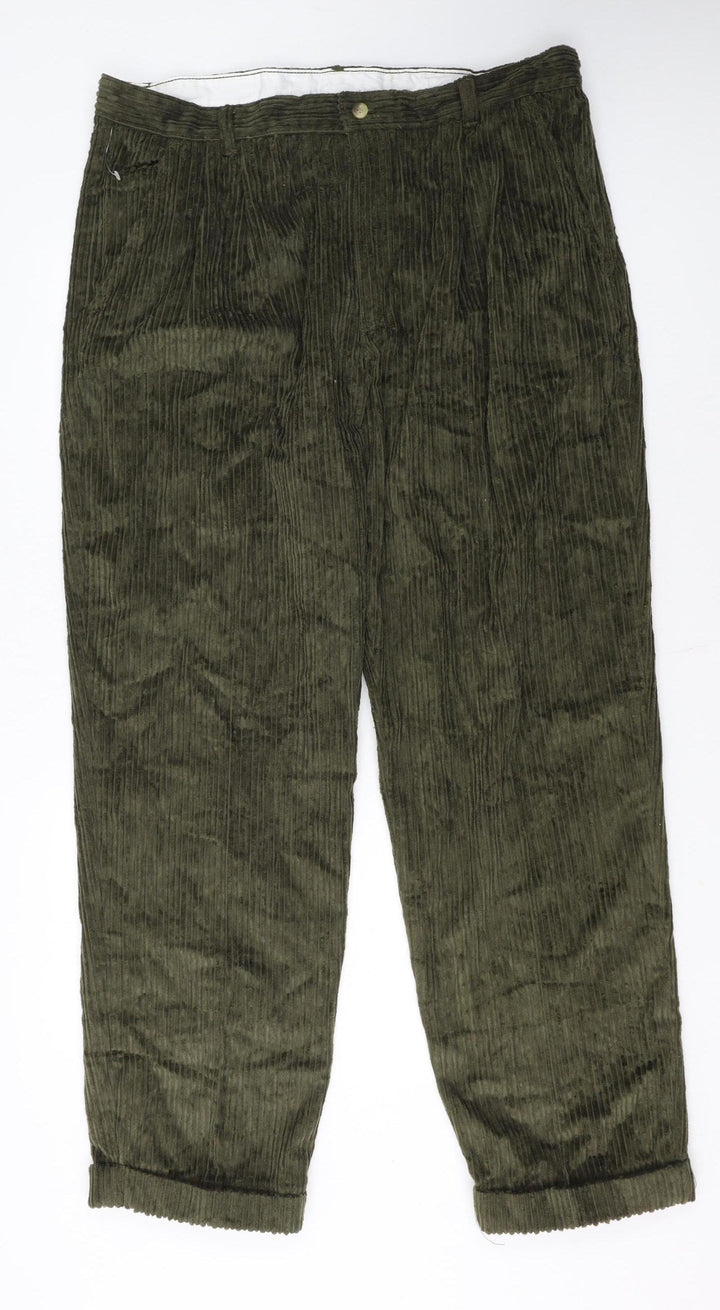 Club Montana Men’s Green Corduroy Pleated Trousers 40W 33L Regular Fit