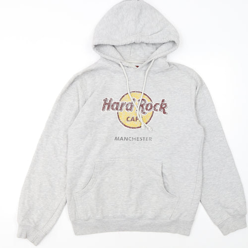 Hard Rock Cafe Men's Grey Pullover Hoodie Medium Music Logo Sweatshirt