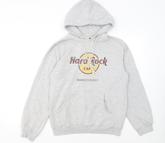 Hard Rock Cafe Men's Grey Pullover Hoodie Medium Music Logo Sweatshirt
