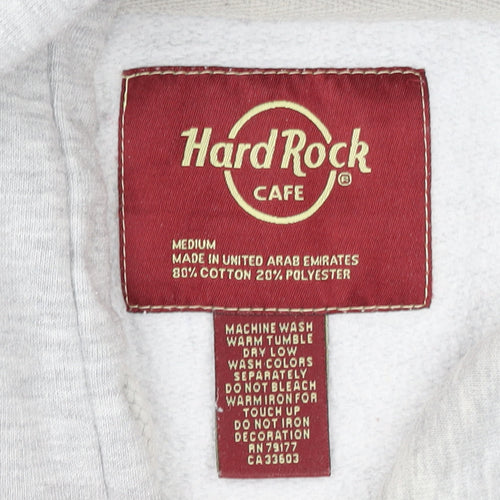 Hard Rock Cafe Men's Grey Pullover Hoodie Medium Music Logo Sweatshirt