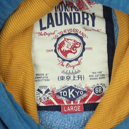 Tokyo Laundry Men's Blue Pullover Hoodie Large Graphic Print