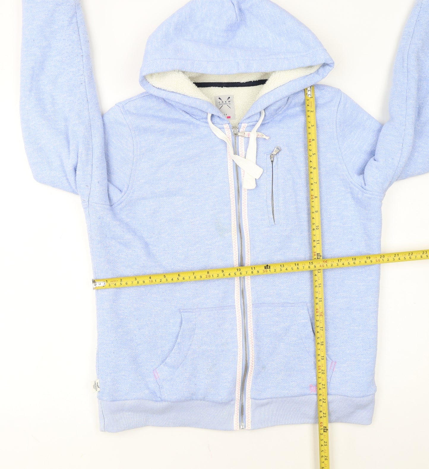 Crew Clothing Co Women Blue Full Zip Hoodie Size 14 Fleece Lined