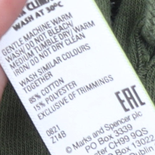 Marks and Spencer Womens Green Pullover Hoodie Size 12 Cotton Blend