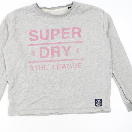 Superdry Women's Grey Pink Logo Pullover Sweatshirt Size S