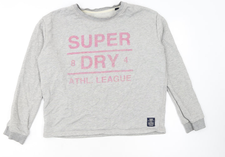 Superdry Women's Grey Pink Logo Pullover Sweatshirt Size S