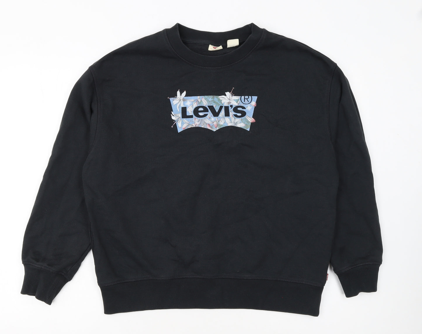Levi's Women's Black Cotton Pullover Sweatshirt Size L Floral Logo