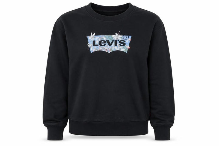 Levi's Women's Black Cotton Pullover Sweatshirt Size L Floral Logo