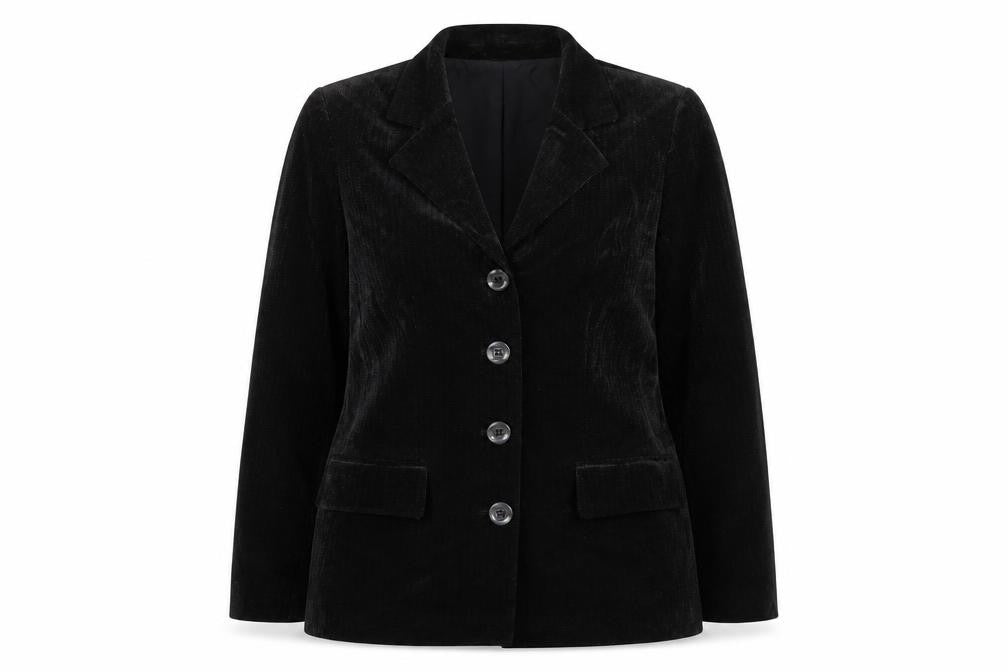 Front view of A-WIN Women's Black Velvet Single-Breasted Blazer, size 12