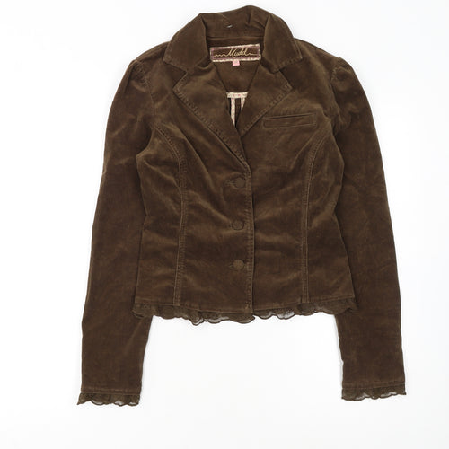 Mudd Women Brown Corduroy Blazer Jacket Small Cotton Blend Lace Trim